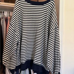 aerie Black and White Striped Oversized Sweatshirt